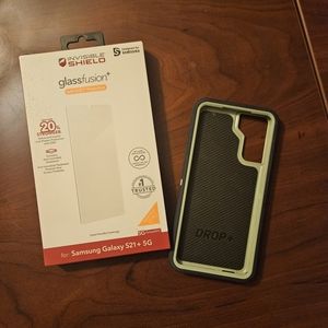 Samsung S21+ OTTERBOX case w/otterbox holster & NEW GLASS
